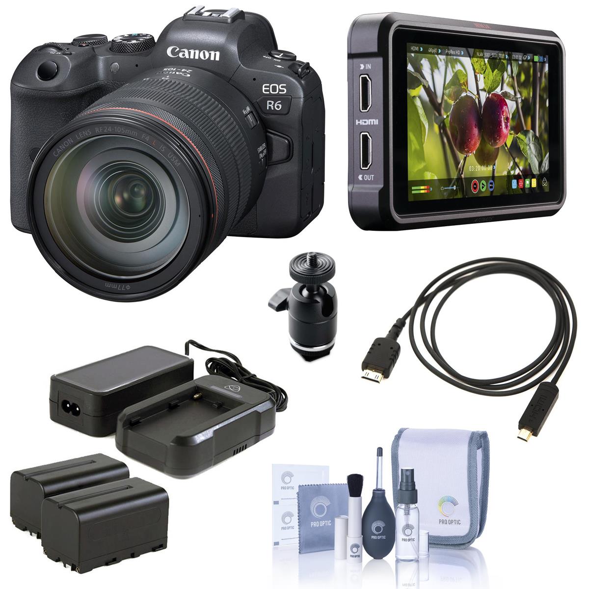 Image of Canon EOS R6 FF Mirrorless Camera w/RF 24-105mm USM Lens Bundle w/Atomos Kit