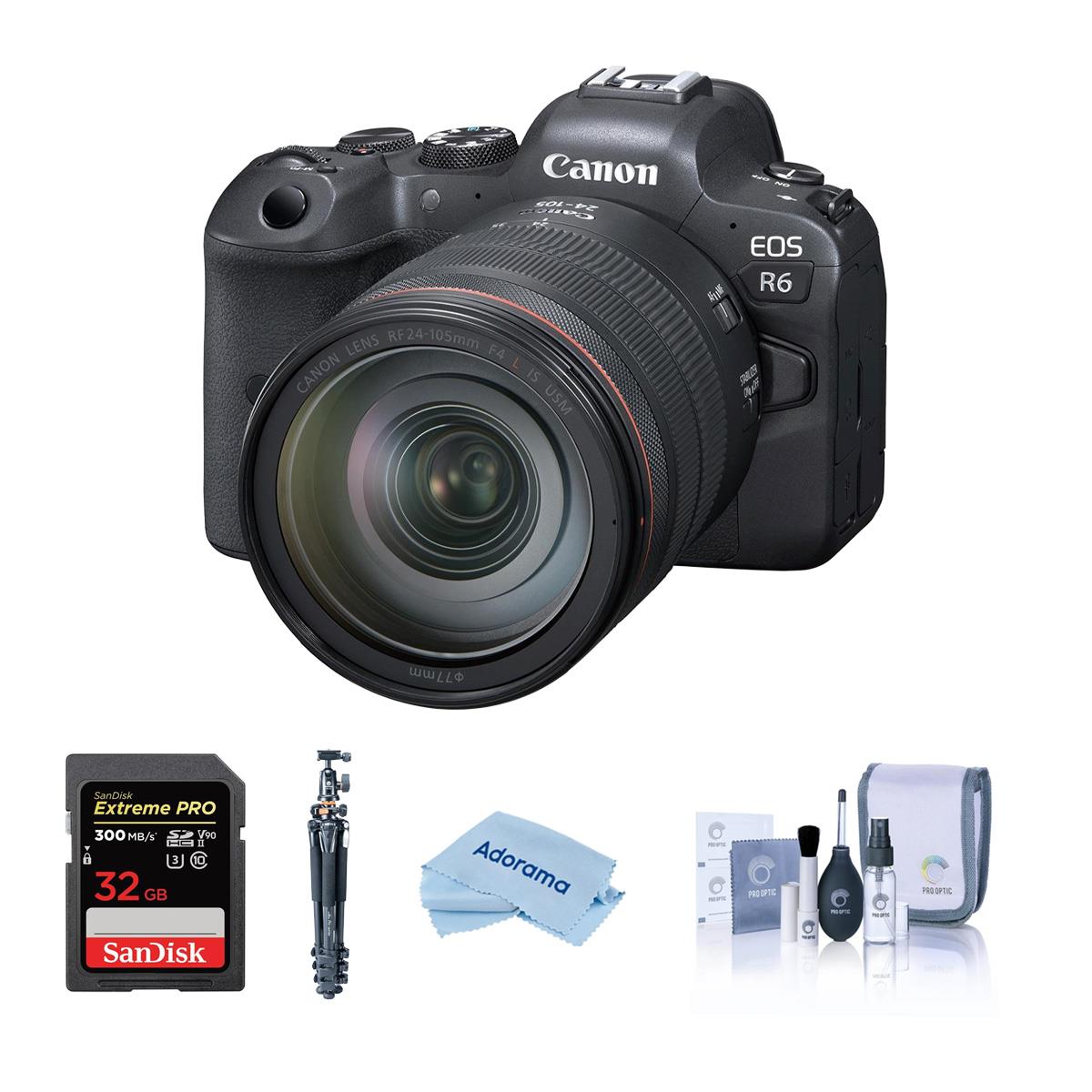 Image of Canon EOS R6 FF Mirrorless Camera w/RF 24-105mm USM Lens Bundle with Tripod Kit