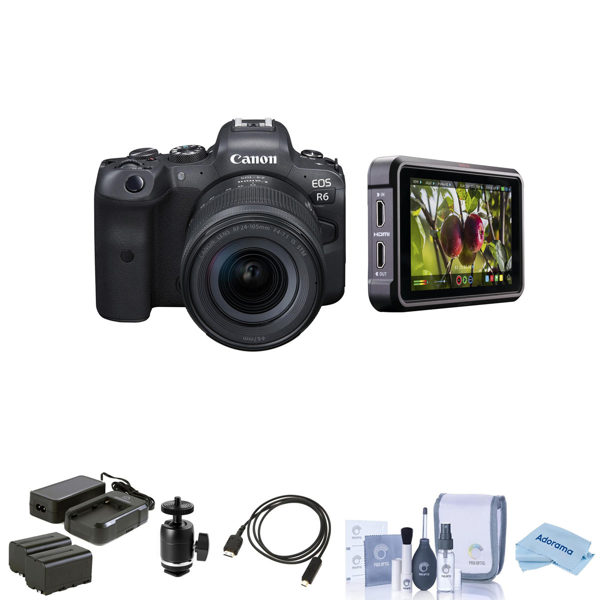 

Canon EOS R6 Mirrorless Camera with RF 24-105mm f/4-7.1 STM Lens With Atomos Kit