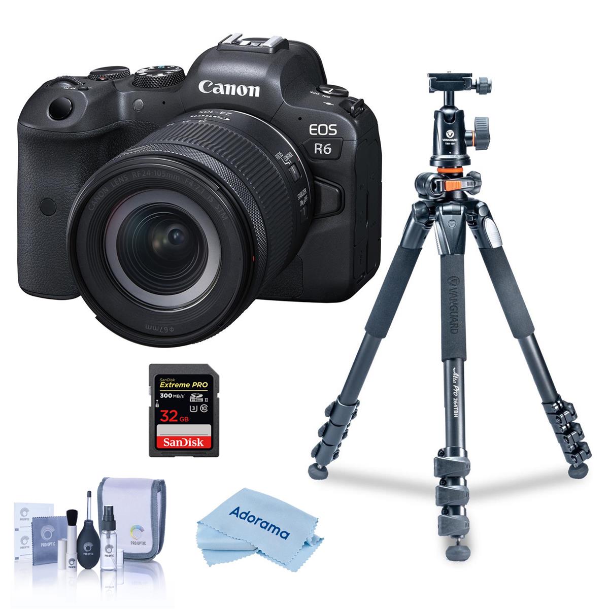 Image of Canon EOS R6 Mirrorless Camera with RF 24-105mm f/4-7.1 STM Lens W/Tripod Kit