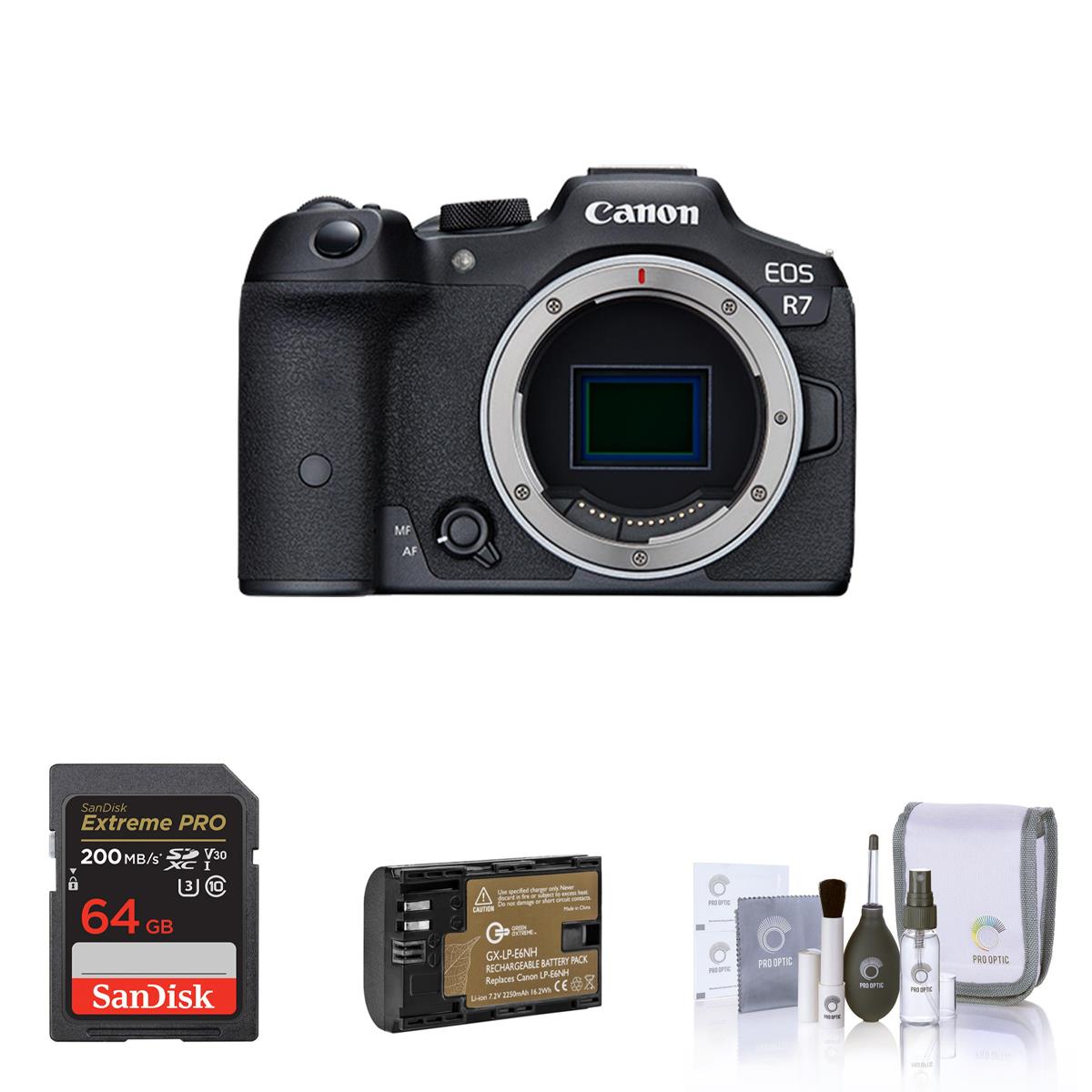 Image of Canon EOS R7 Mirrorless Digital Camera Body with Accessories Kit