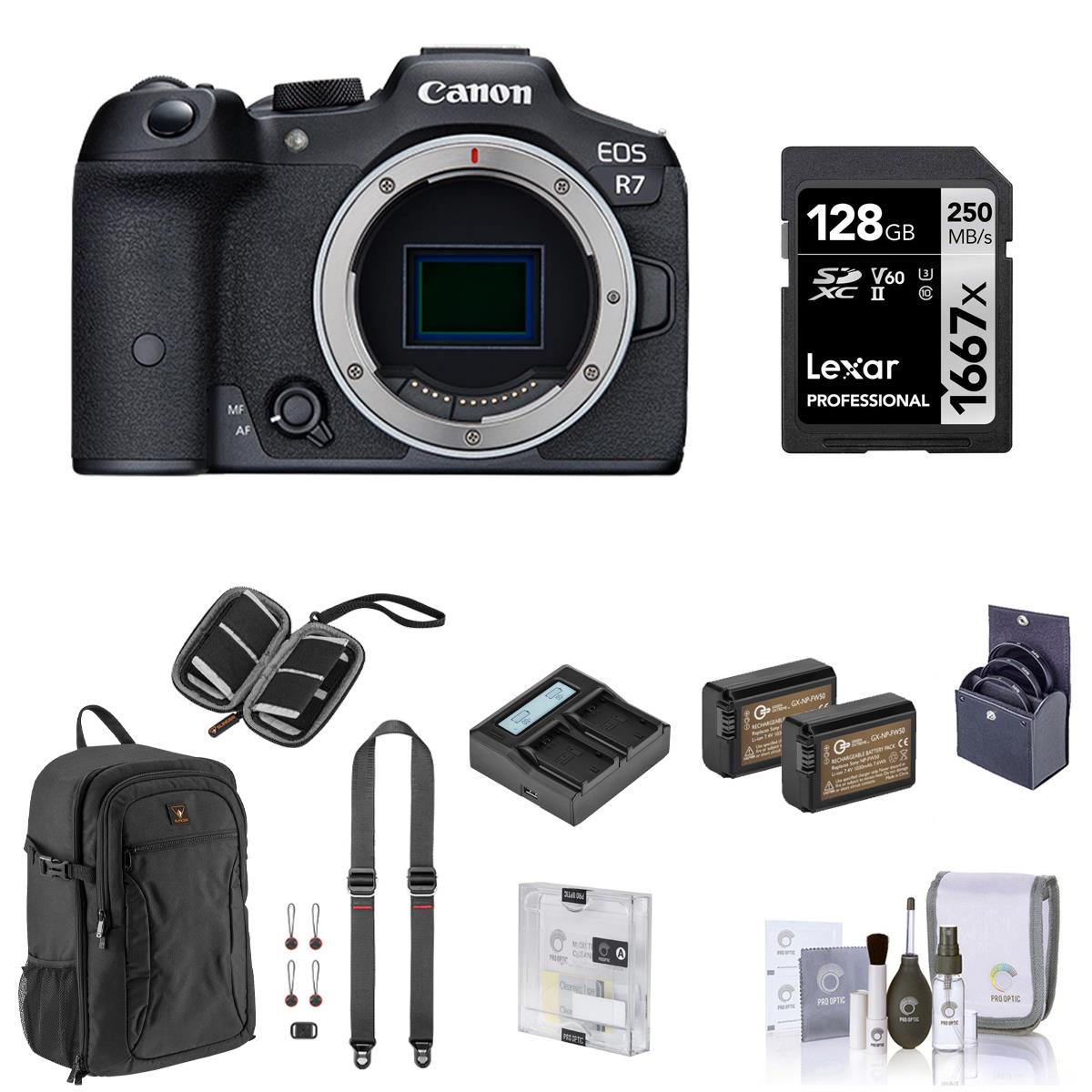 Image of Canon EOS R7 Mirrorless Digital Camera Body with Complete Accessories Kit