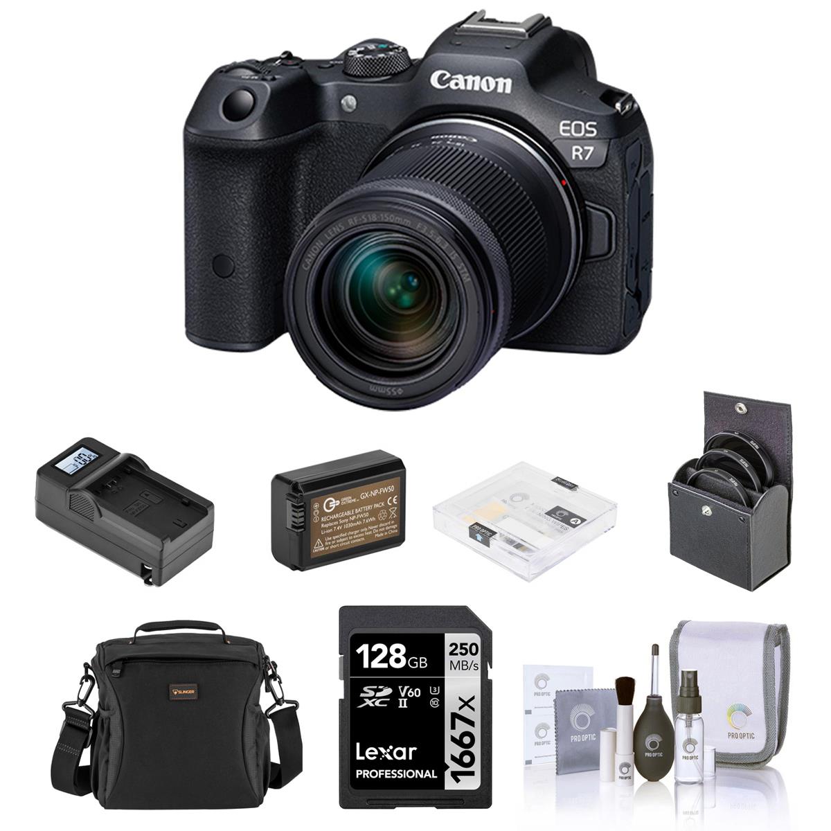 Image of Canon EOS R7 Mirrorless Camera with 18-150mm Lens with Essential Accessories Kit
