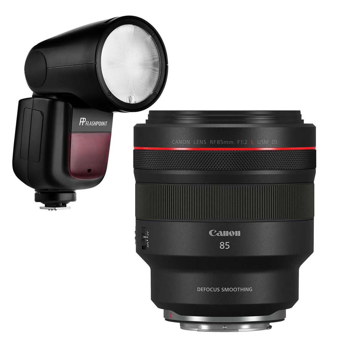 

Canon RF 85mm f/1.2 L USM DS Lens with Zoom Li-on X R2 TTL Flash