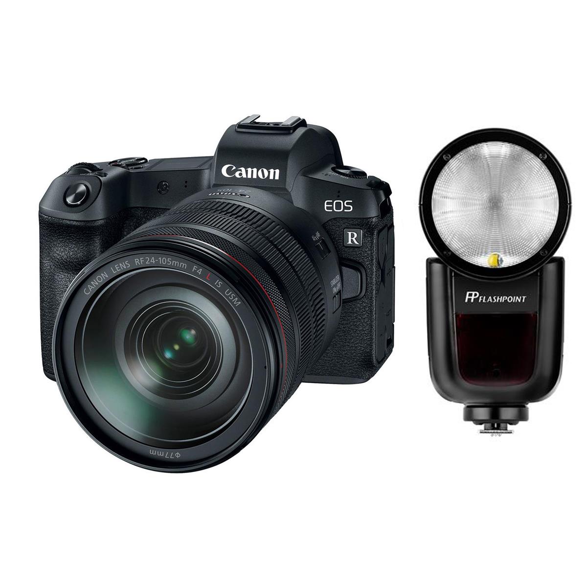 Image of Canon EOS R with RF 24-105mm Lens and Flashpoint Zoom Li-on X TTL Speedlight