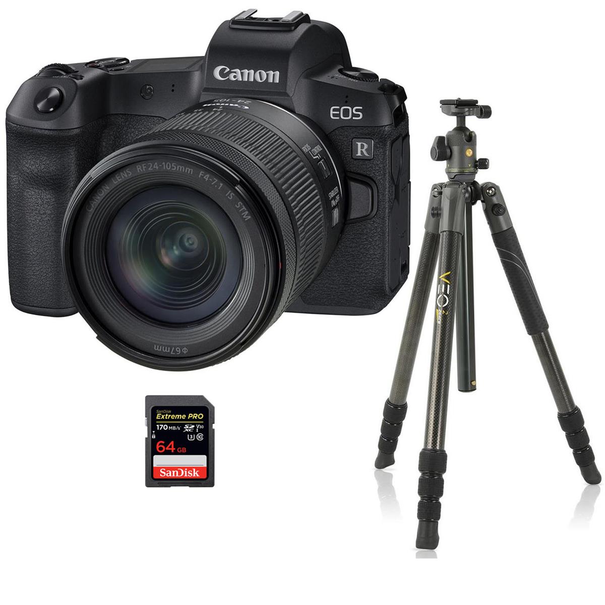 Canon EOS R Digital Camera w/RF 24-105mm f/4 L IS Lens, Bundle w/VEO 2 Al Tripod