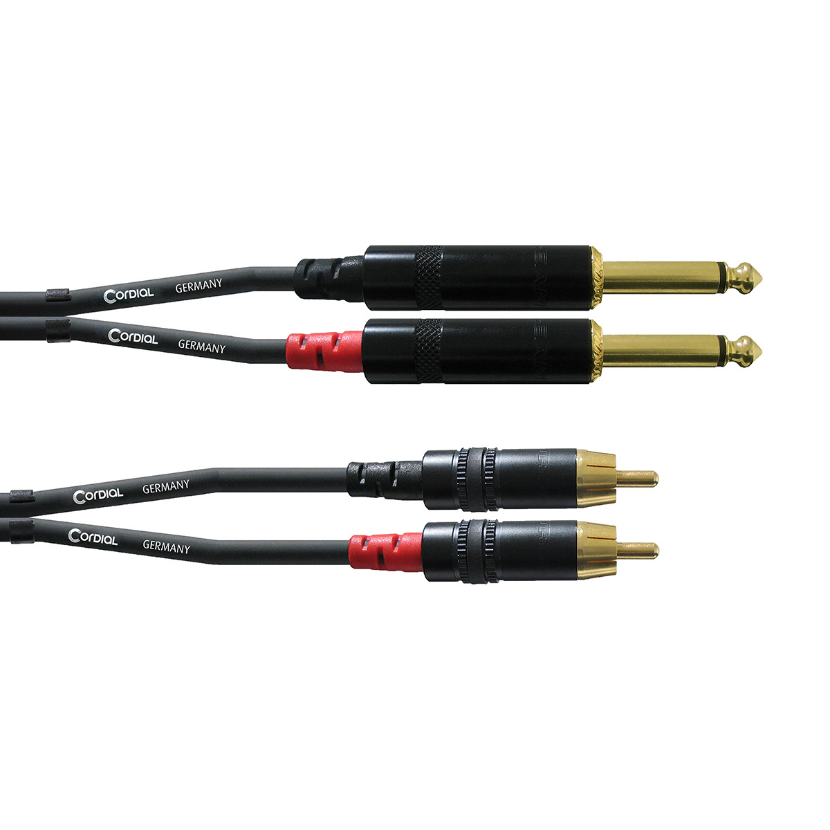 

Cordial Cables Unbalanced Dual-Mono Cable, 2x 1/4" TS M to 2x RCA M, 2', Black
