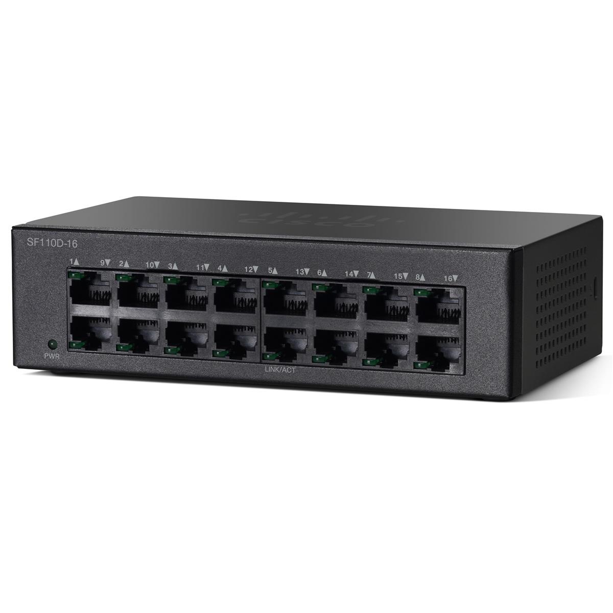Image of Cisco SF110D-16 16-Port 10/100 Desktop Unmanaged Switch