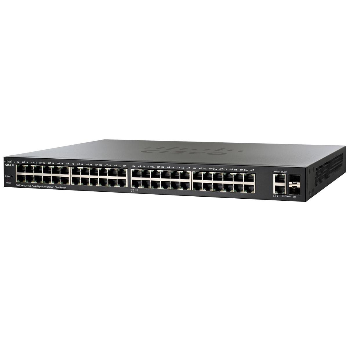 Image of Cisco SG220-50P-K9 48-Port 10/100/1000 Gigabit PoE Smart Plus Switch