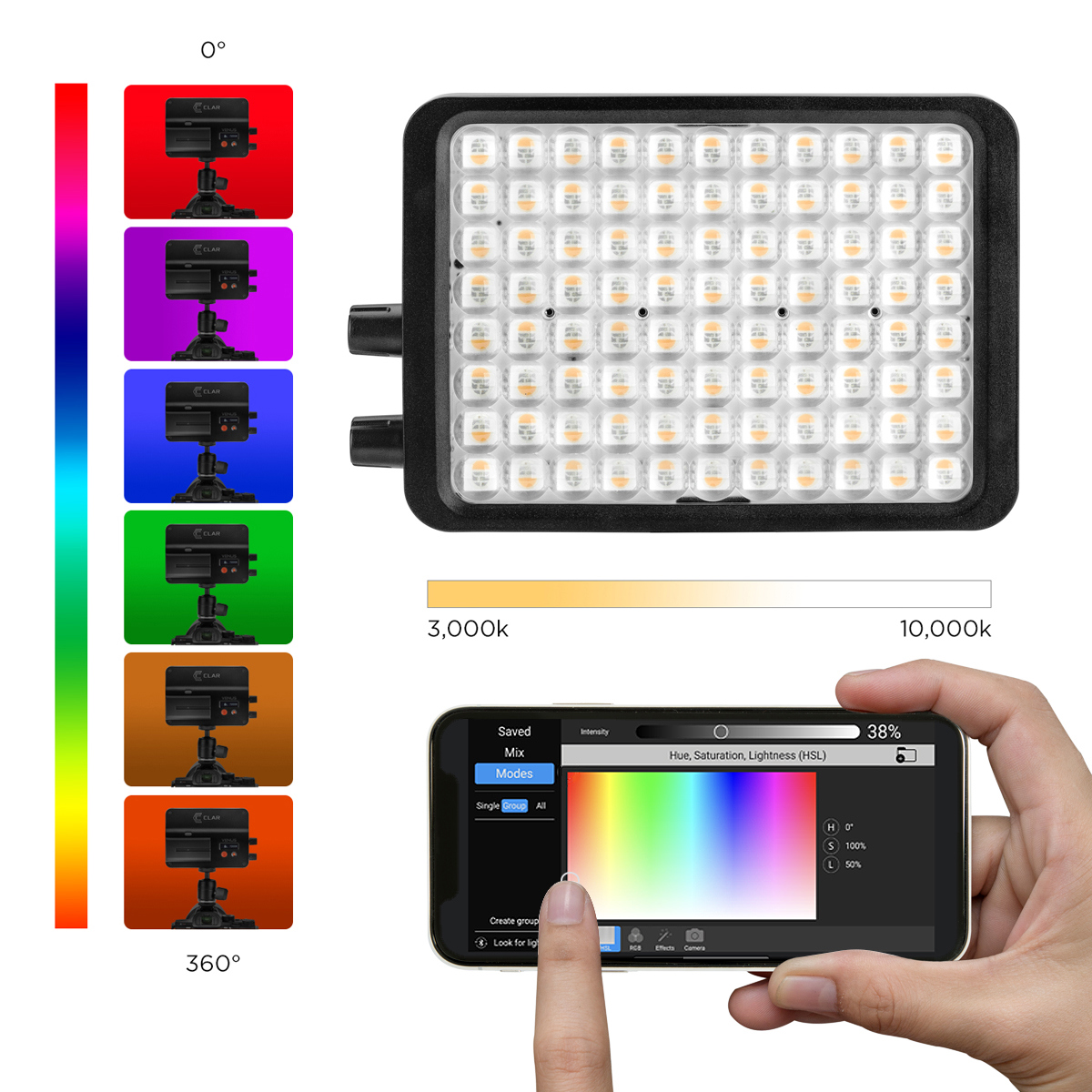 

Califone CLAR Venus 5" On-Camera RGB LED Light