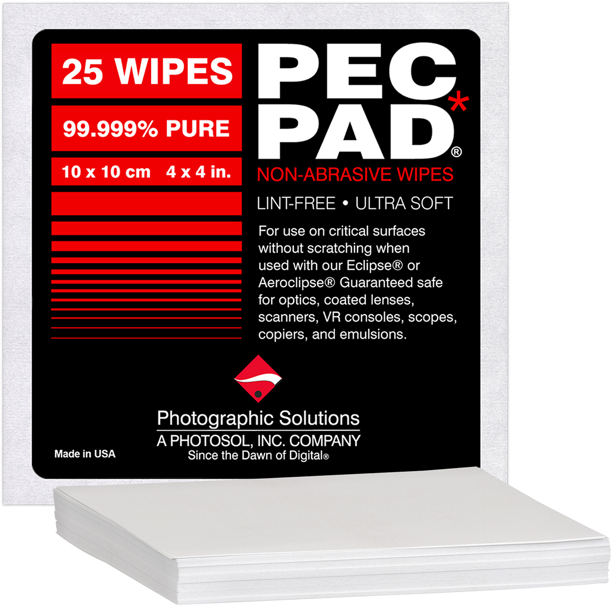 

Photographic Solutions PEC PAD 4x4" Non-Abrasive Lint Free Wipes, 25 Sheets