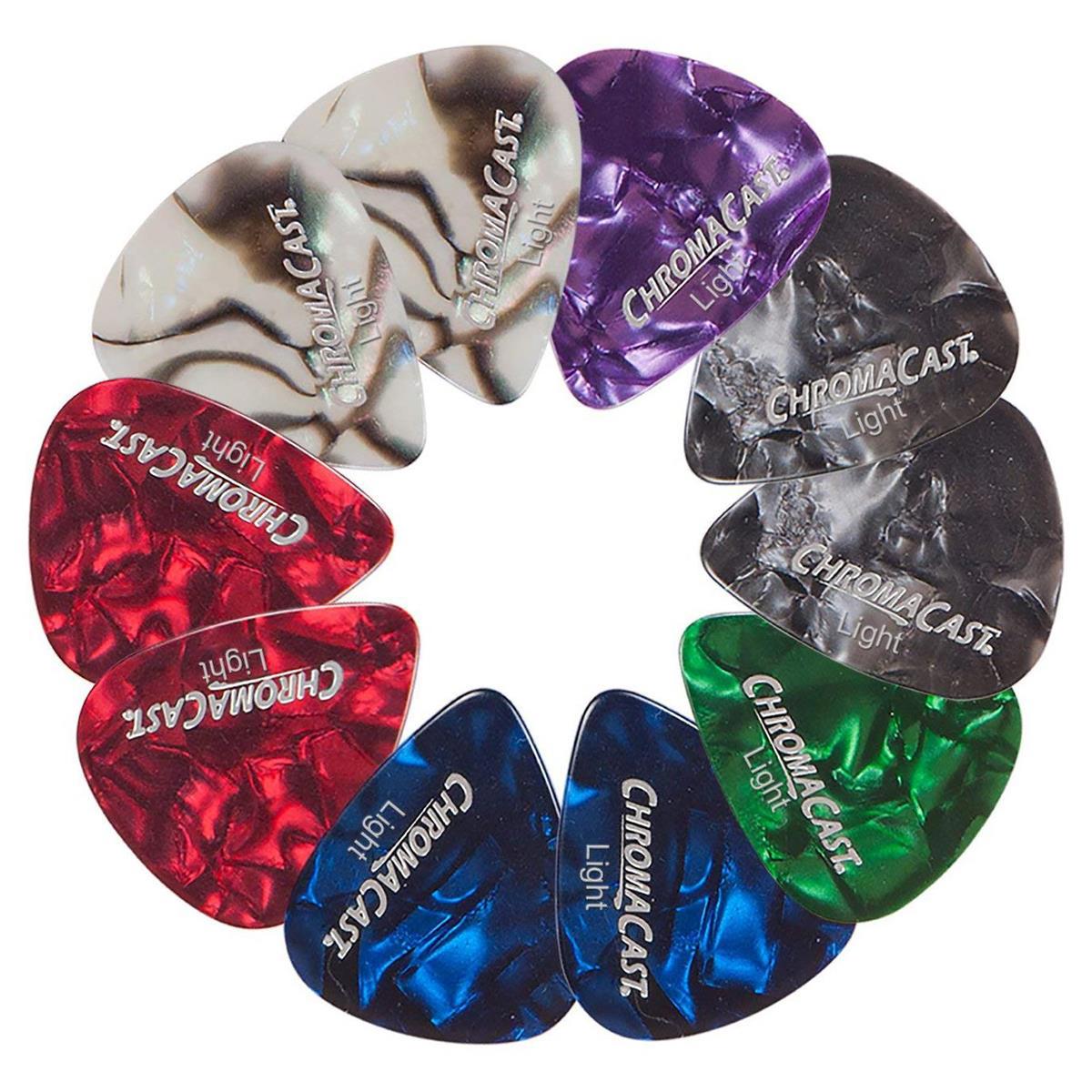 

ChromaCast Pearl Celluloid Assorted Color Guitar Pick, 10 Pack, Assorted Colors Light