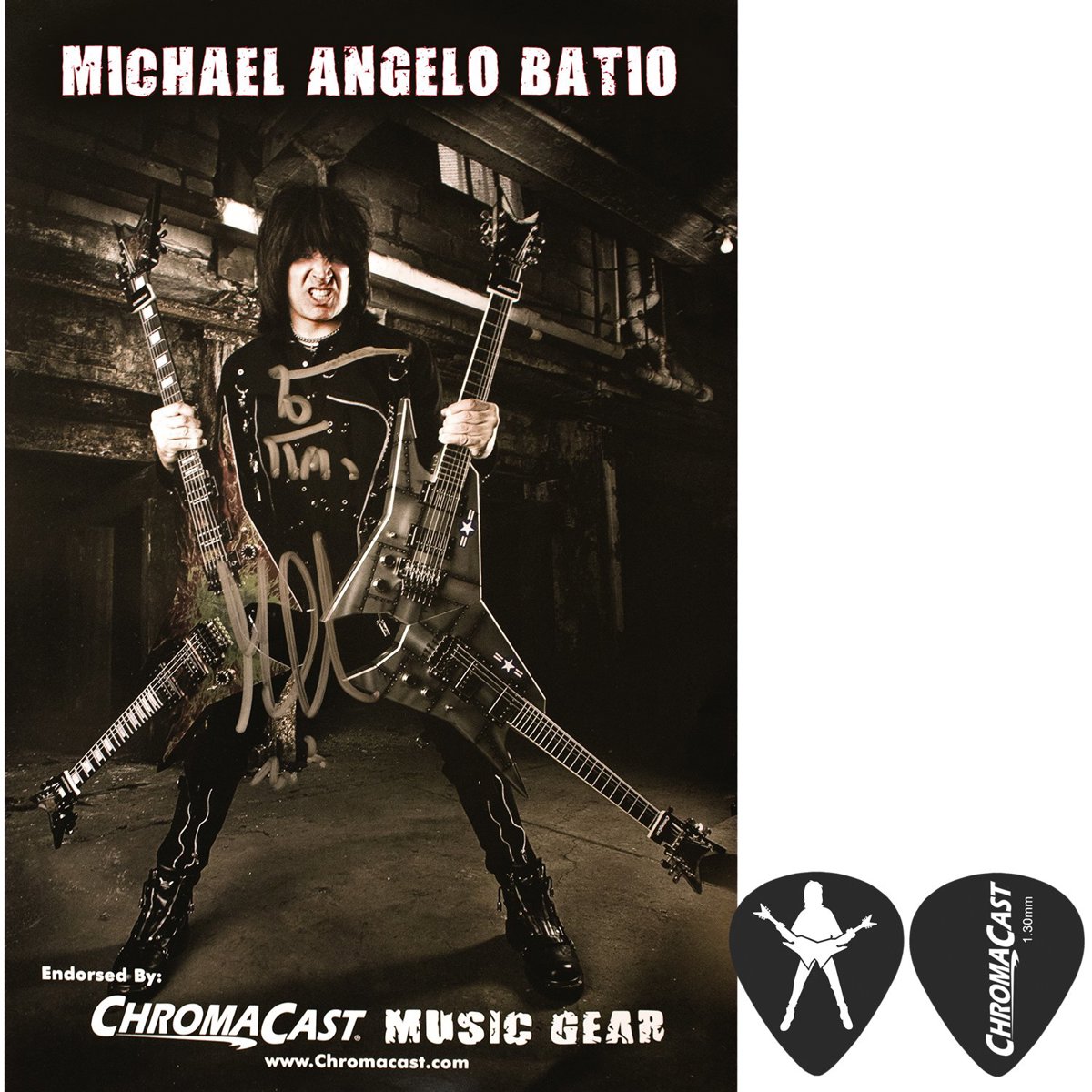 

ChromaCast Michael Angelo Batio Autographed Poster, Signature Guitar Pick Pack