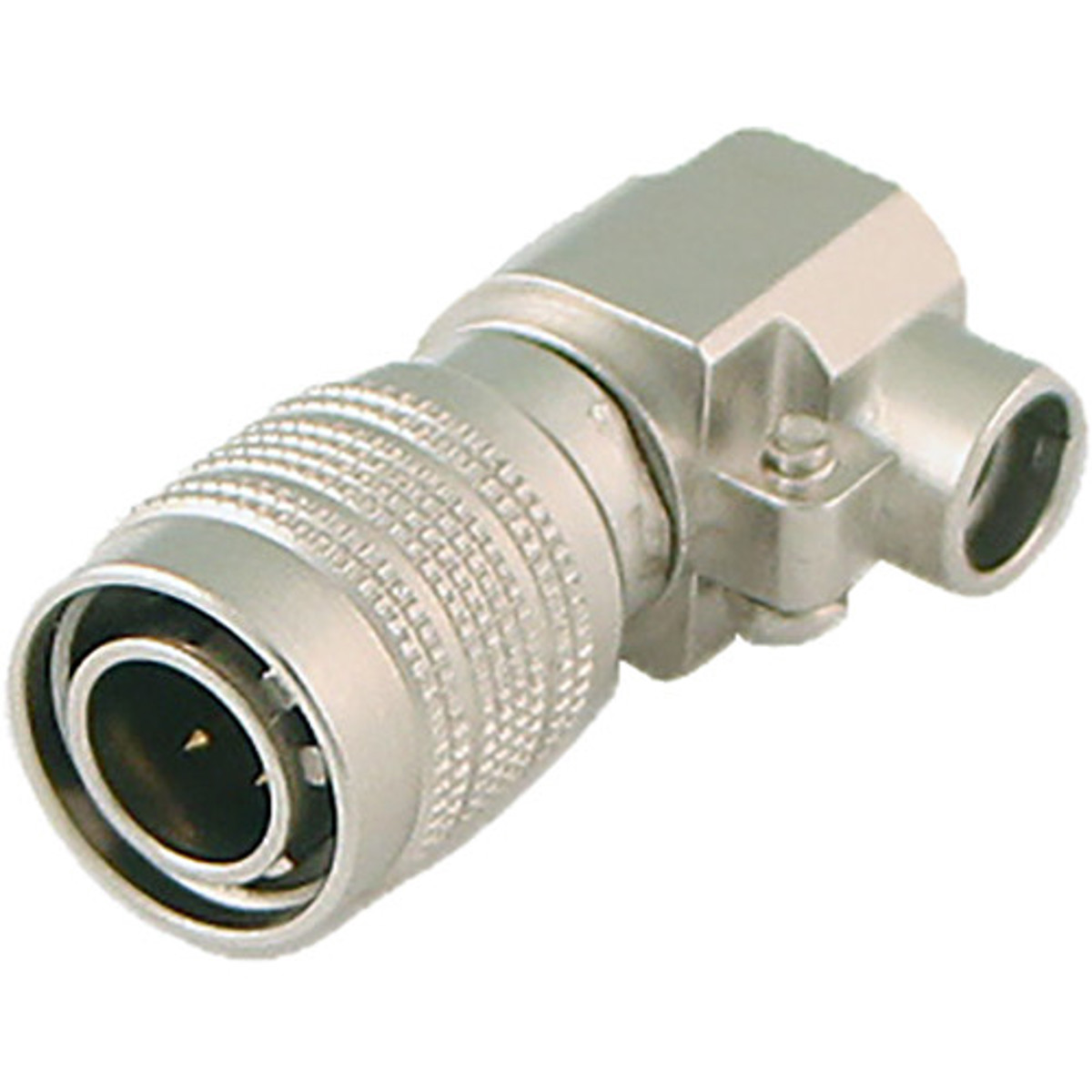 

Cable Techniques 4-Pin Male DC Push-Pull Connector, Nickel, Right-Angle End