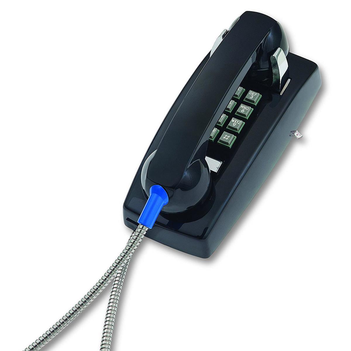 

Cortelco Wall Phone with Armored Cord and Metal Cradle, Black