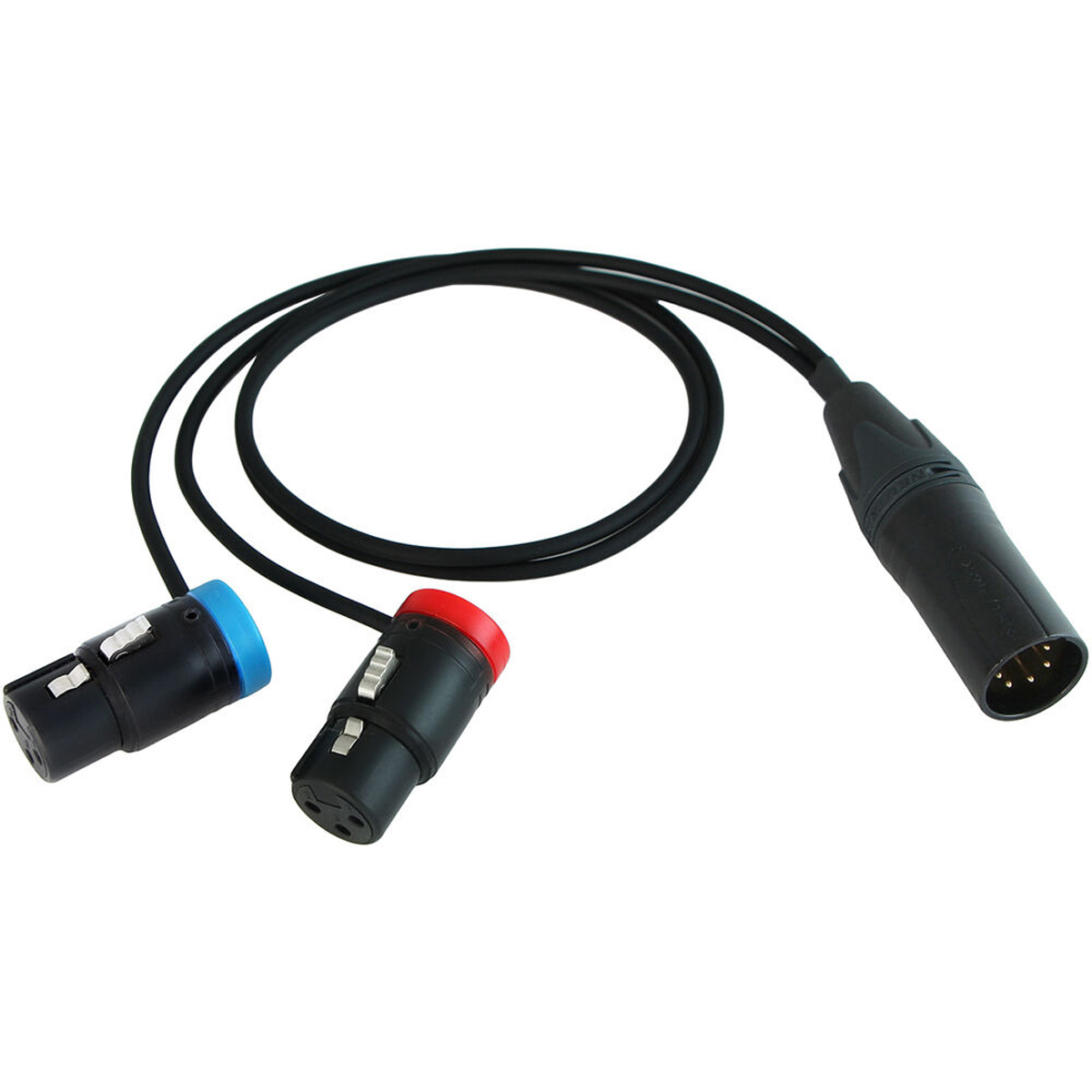 

Cable Techniques 18" 2x LP R/A XLR-3F to XLR-5M Straight Y-Cable, Blue/Red Caps