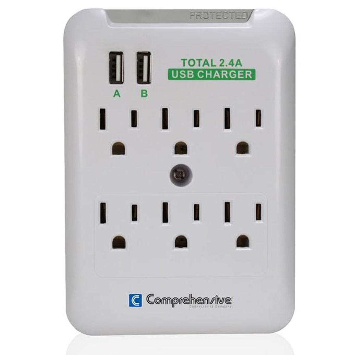 

Comprehensive Wall Mount 6-Outlet Surge Protector with Dual-USB 2.4A Ports