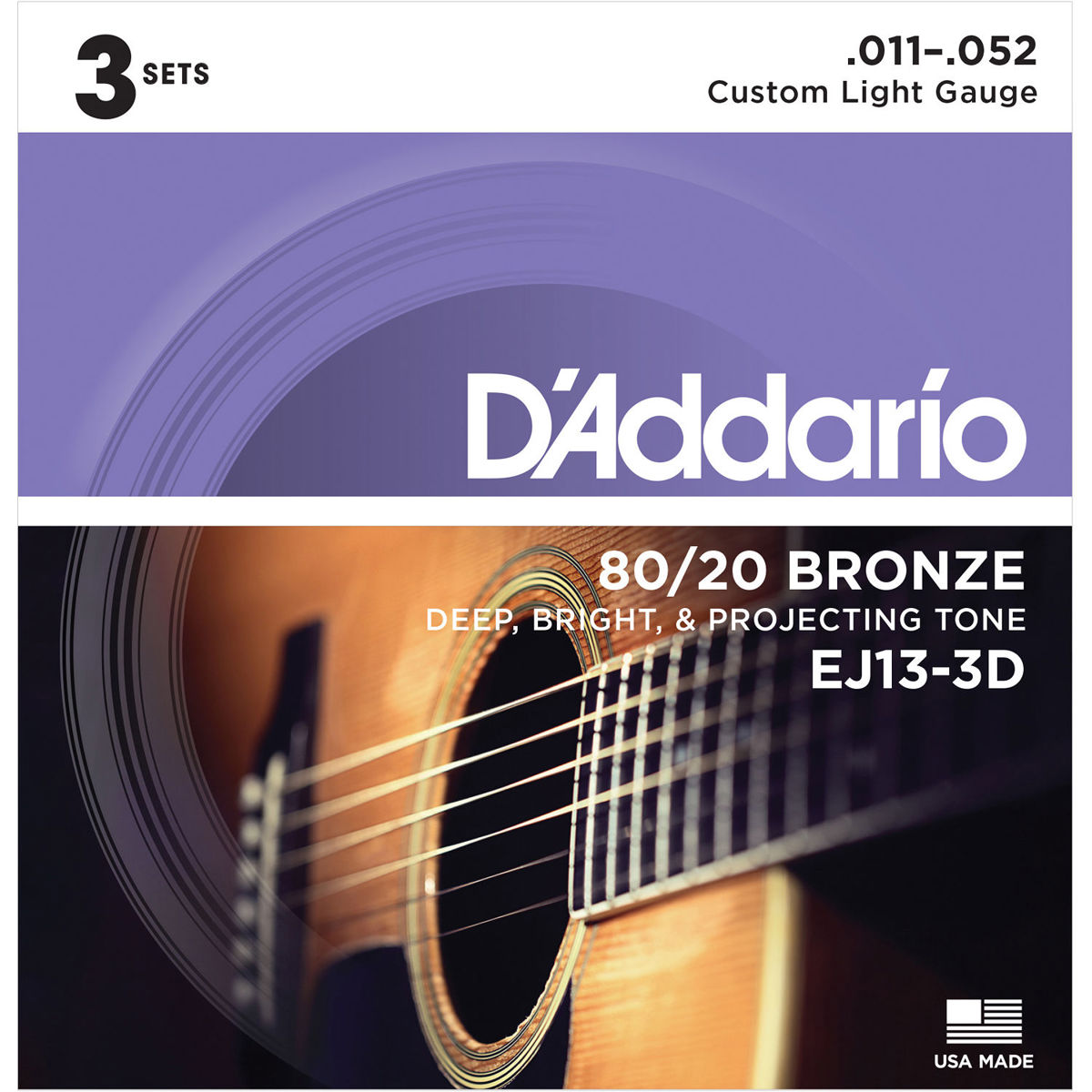 

D'Addario EJ13 80/20 Bronze Acoustic Guitar Strings Set, Custom Light, 3-Pack