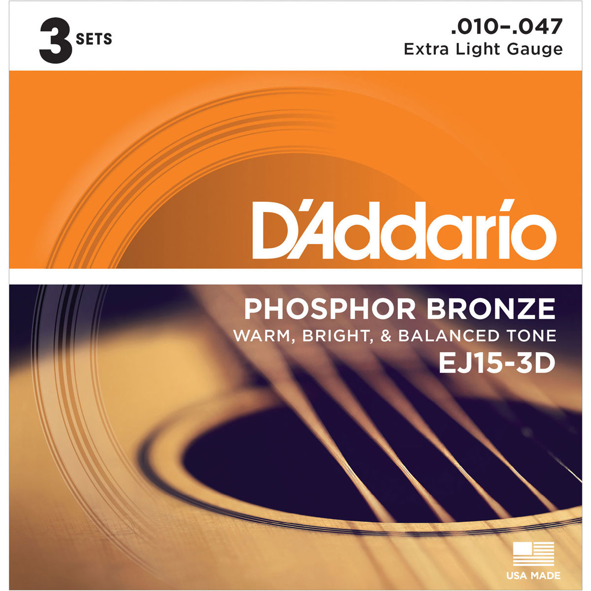 

D'Addario EJ15 Phosphor Bronze Acoustic Guitar Strings Set, Extra Light, 3-Pack