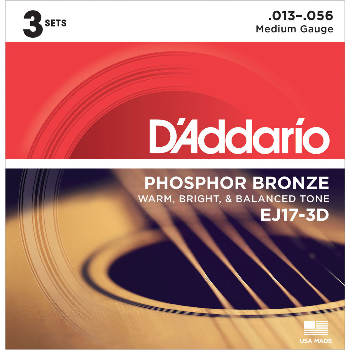 

D'Addario EJ17 Phosphor Bronze Acoustic Guitar Strings Set, Medium, 3-Pack