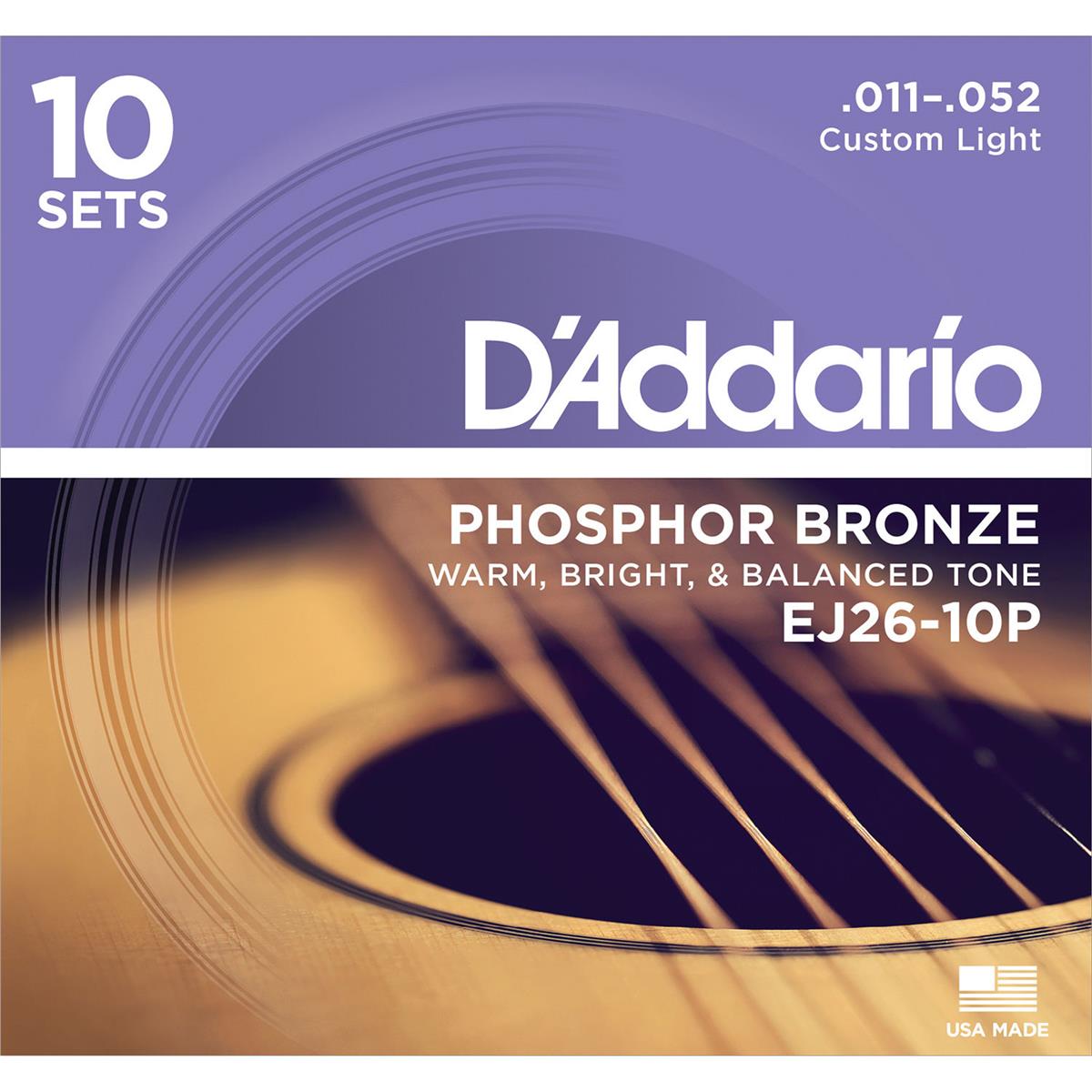 DAddario EJ26 Струны для акустической гитары из фосфористой бронзы, свет на заказ, 10 шт. в упаковке