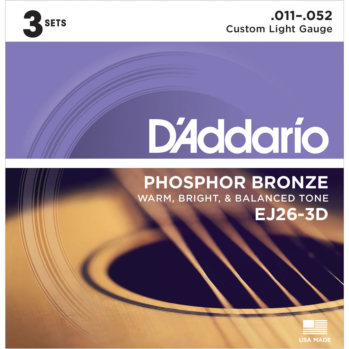 

D'Addario EJ26 Phosphor Bronze Acoustic Guitar Strings Set, Custom Light, 3-Pack