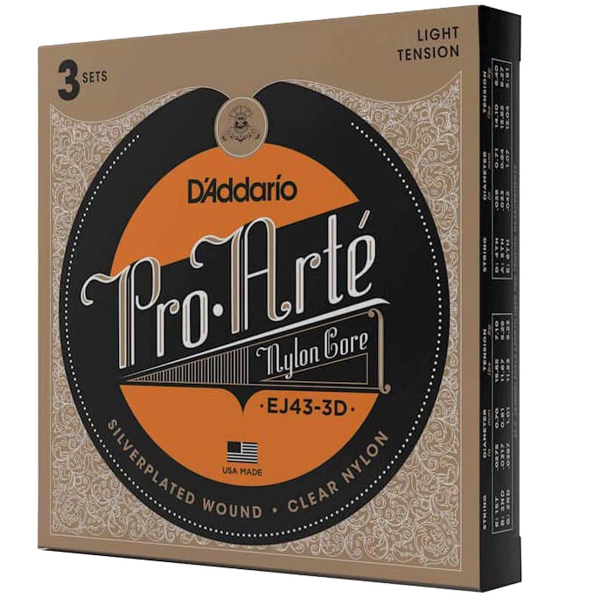 DAddario EJ43 Pro-Arte Струны для гитары с нейлоновым сердечником, легкое натяжение, 3 шт. в упаковке