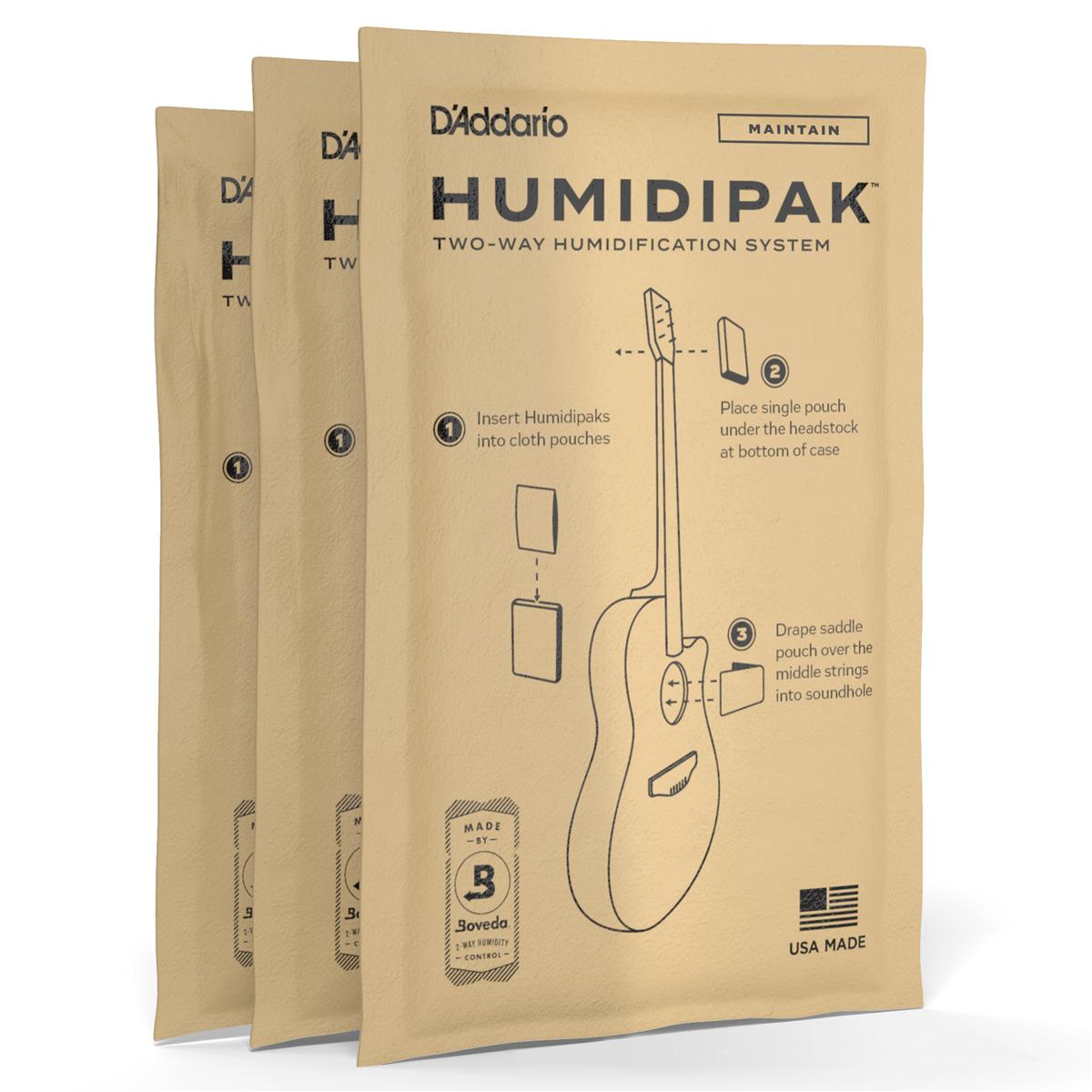 DAddario Humidipak Restore Двусторонние увлажняющие пакеты для увлажнения, 3 шт. в упаковке