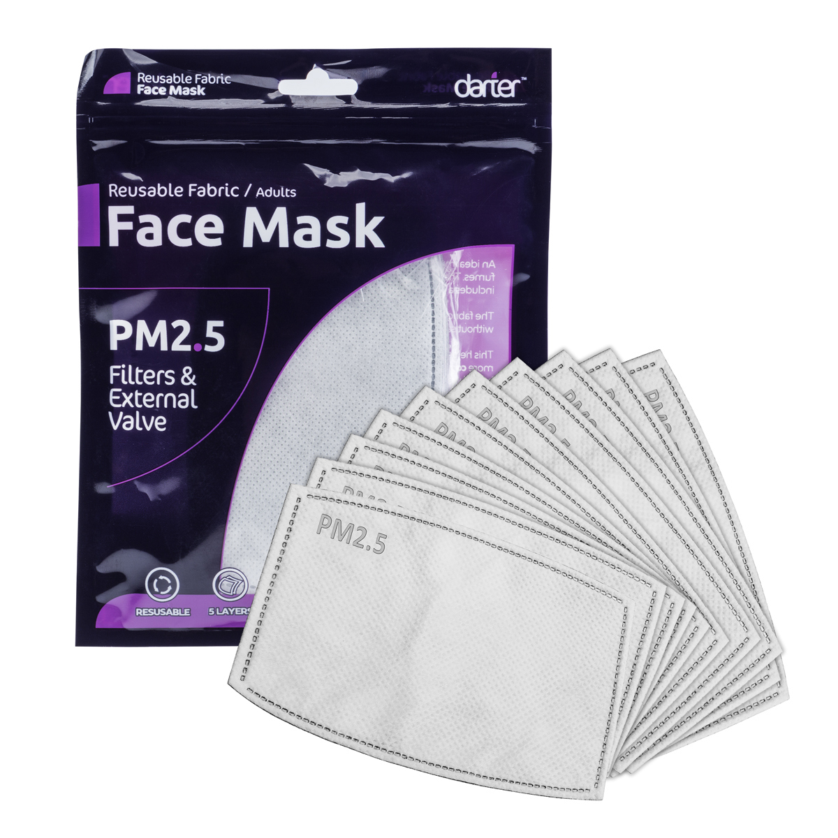 

Darter PM2.5 Face Mask Filters for Adults, Blue, 10-Pack