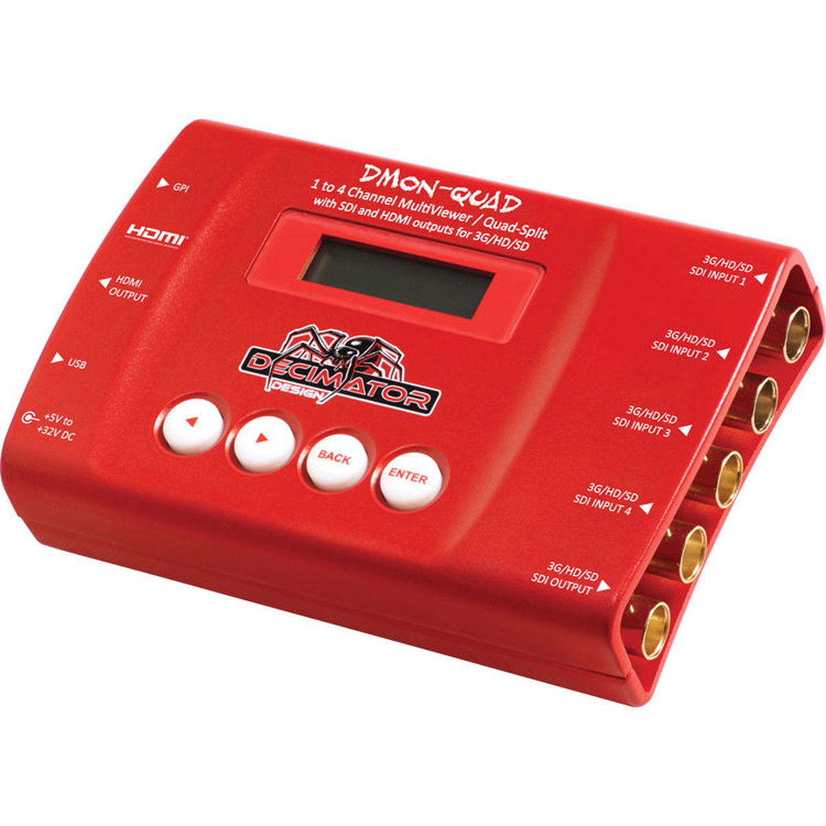 

Decimator DMON-QUAD 4-Ch 3G/HD/SD-SDI Quad Split Multi-Viewer with HDMI Outputs