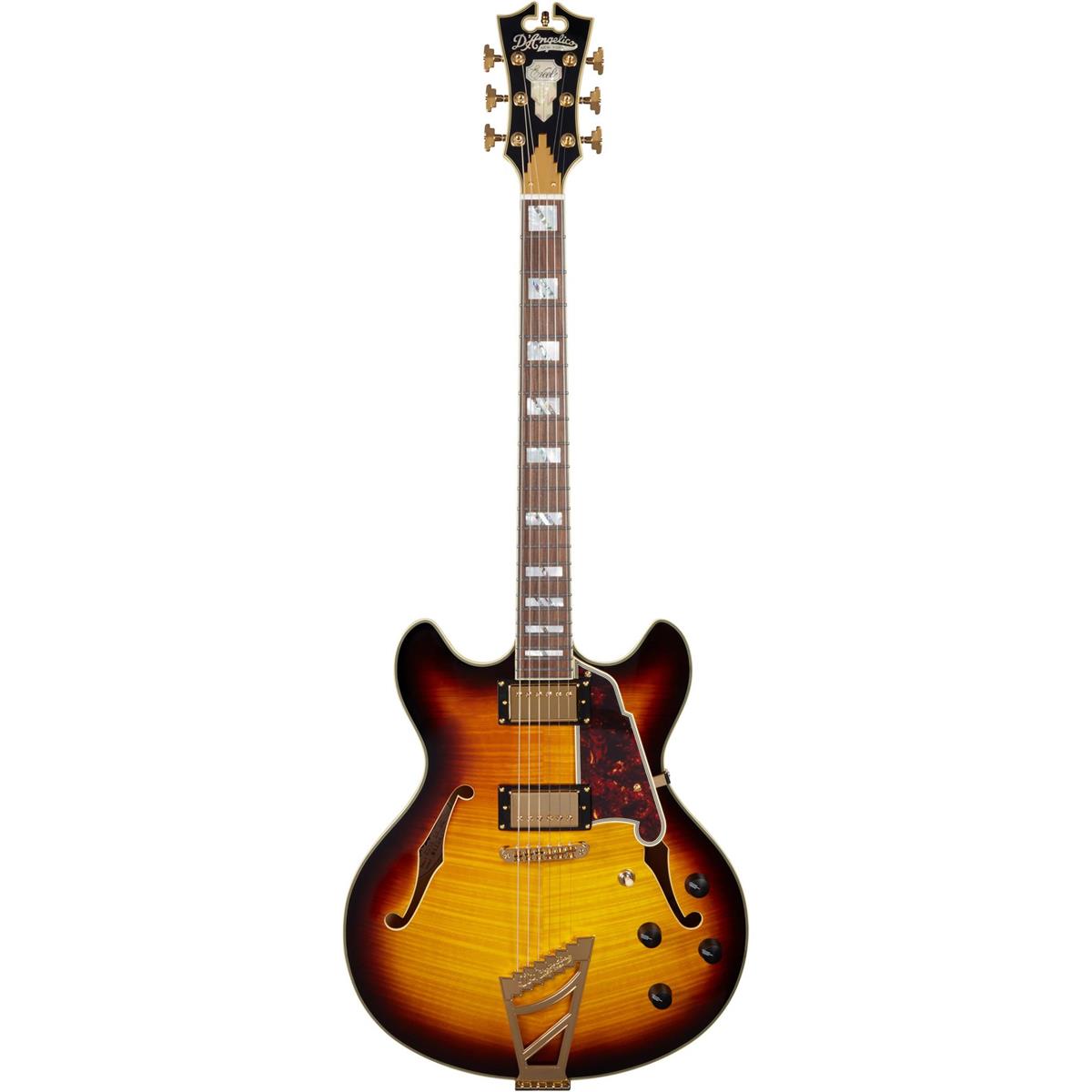 D'Angelico Guitars Excel DC 16" Guitar, Stairstep Tailpiece, Vintage Sunburst -  DAEDCVSBGTCBE
