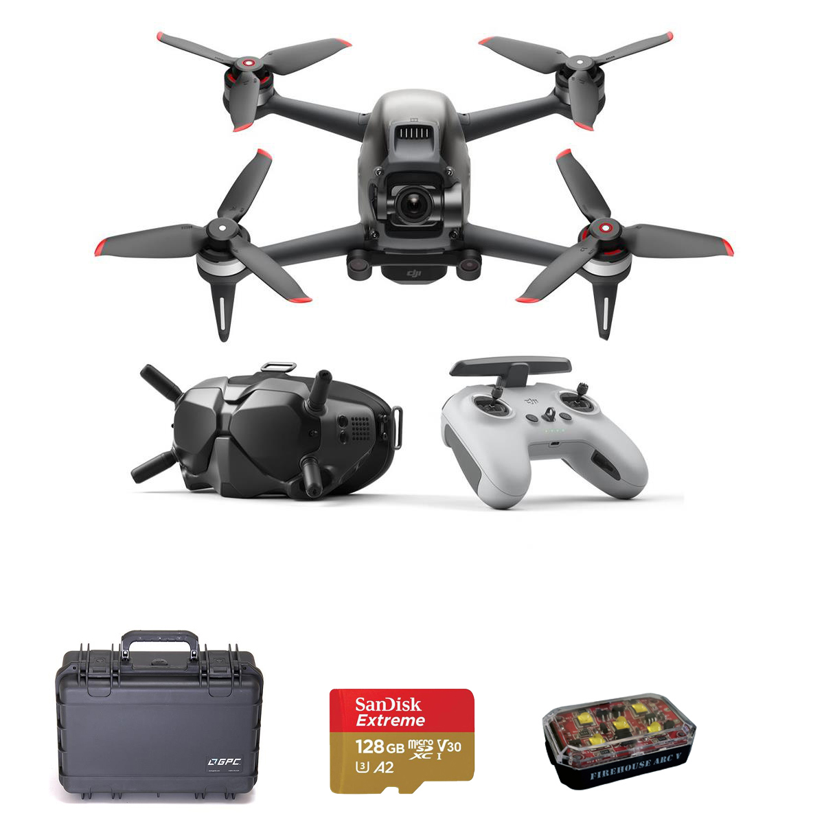 DJI FPV Drone Combo with Hard Case, Strobe Light, 128GB microSD Card