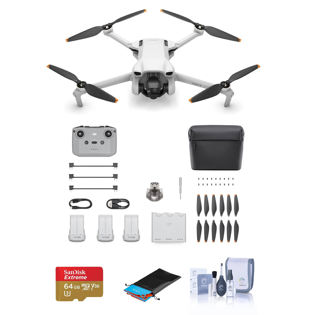 

DJI Mini 3 Drone Fly More Combo with RC-N1 Control w/64GB microSDXC Card,Acc Kit
