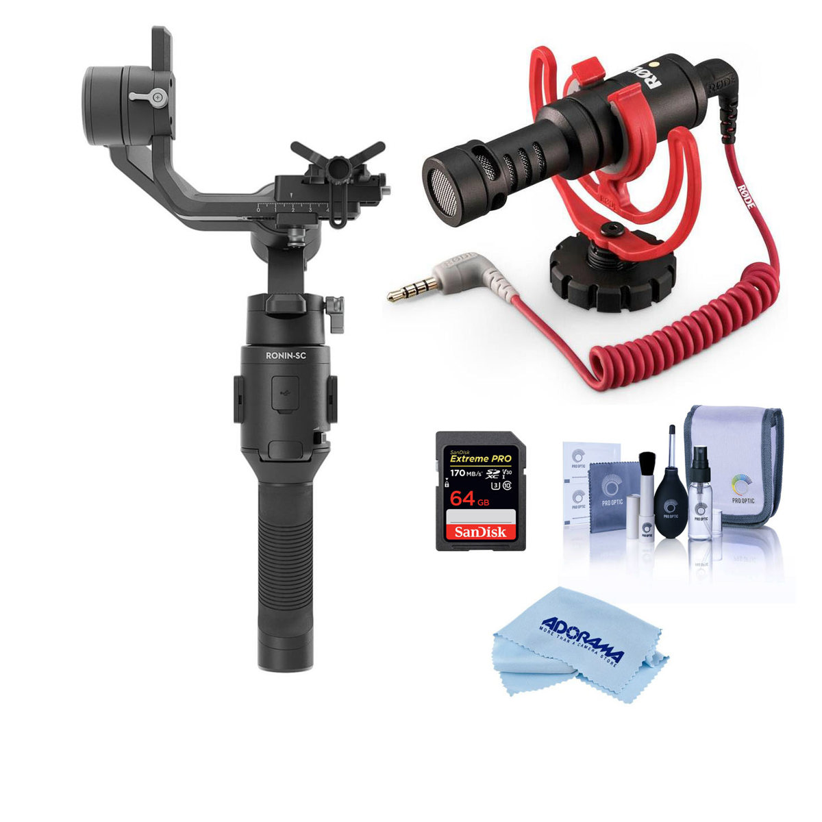 

DJI Ronin-SC Gimbal Stabilizer Audio Kit W/RODE VideoMicro Mic, 64GB Card & Acc.