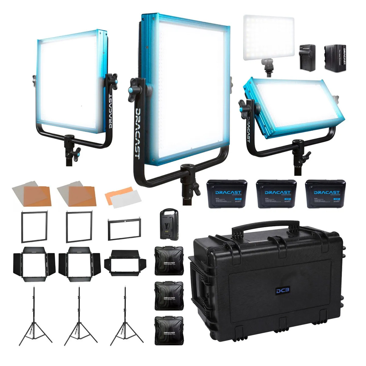 

Dracast Pro Series Daylight 4-Light ENG Kit w/LED1000,LED500 & LED240,Gold Mount