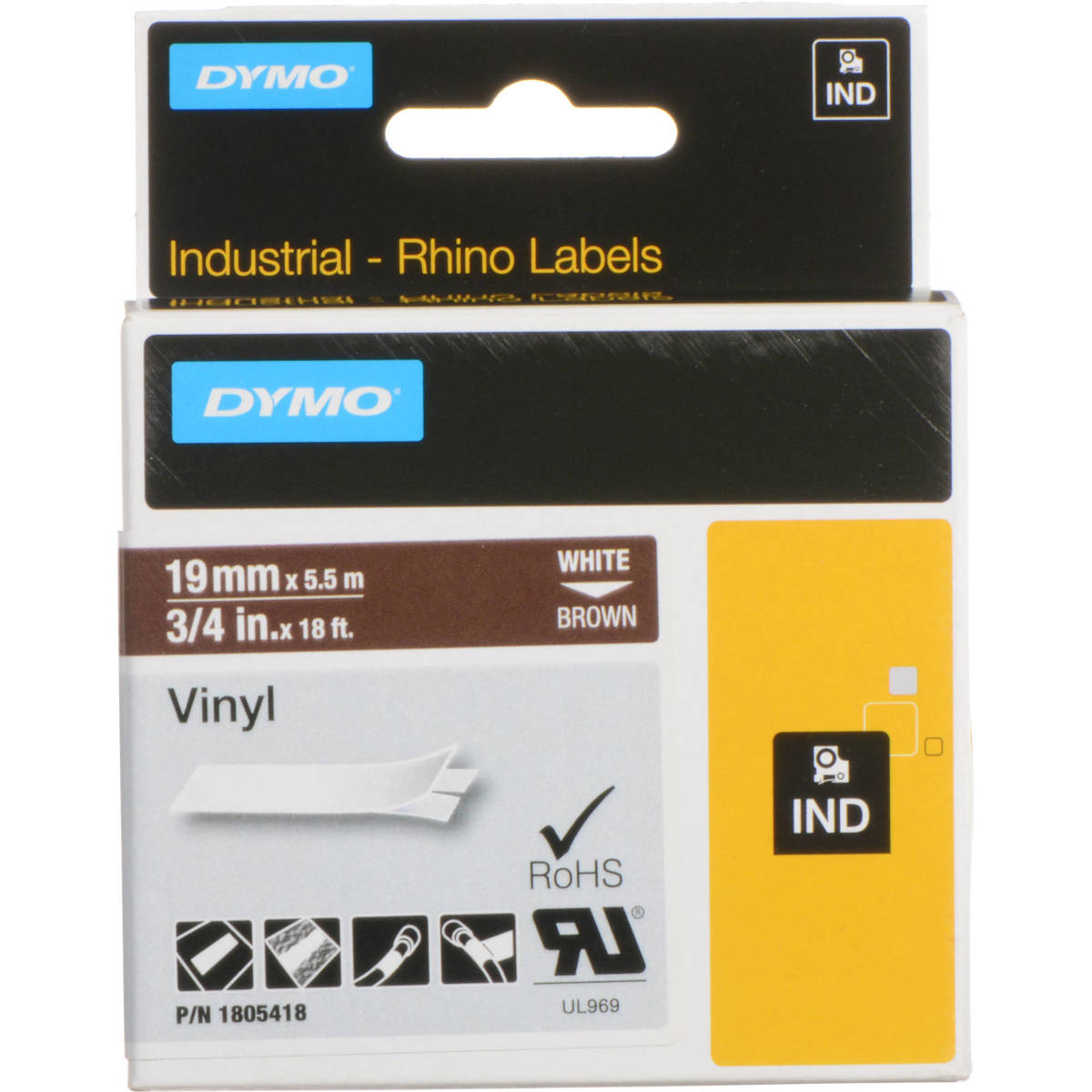 

Dymo 1805418 Rhino 3/4" Brown Vinyl Tape (White Print)