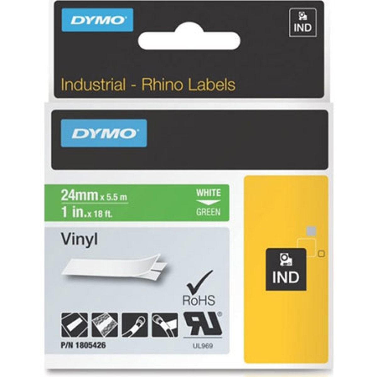 

Dymo 1805426 Rhino 1" Green Vinyl Tape (White Print)
