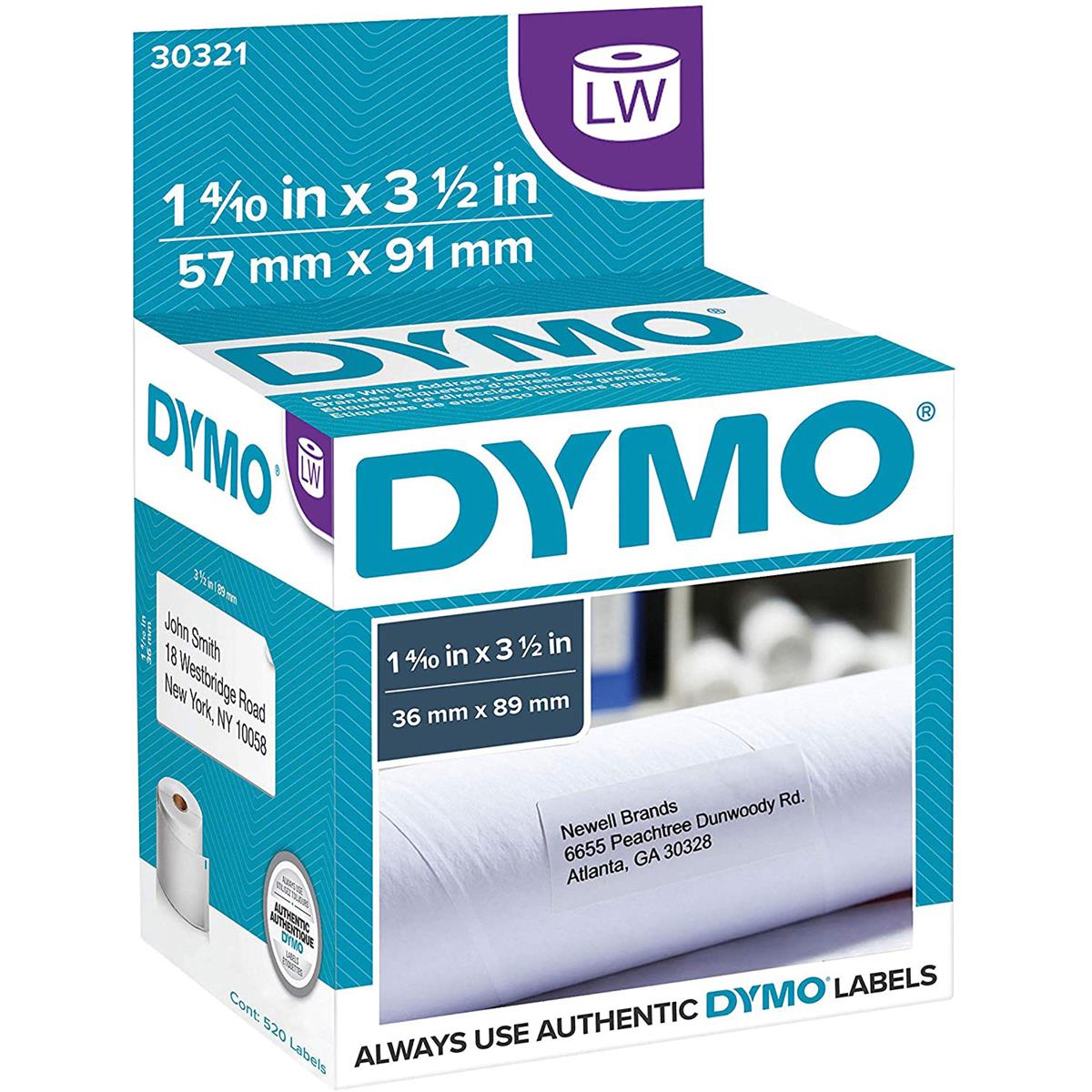 

Dymo LabelWriter Large Address Labels, 1.4" x 3.5", 260 Labels/Roll, White