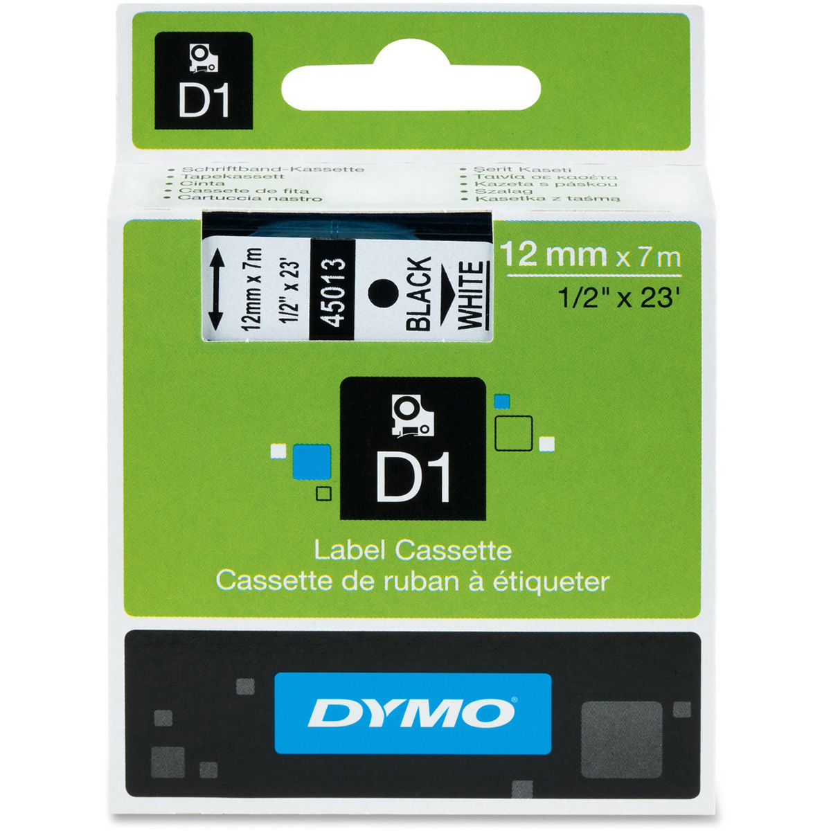 

Dymo 1/2 inch x 23 feet Black Print/White Tape