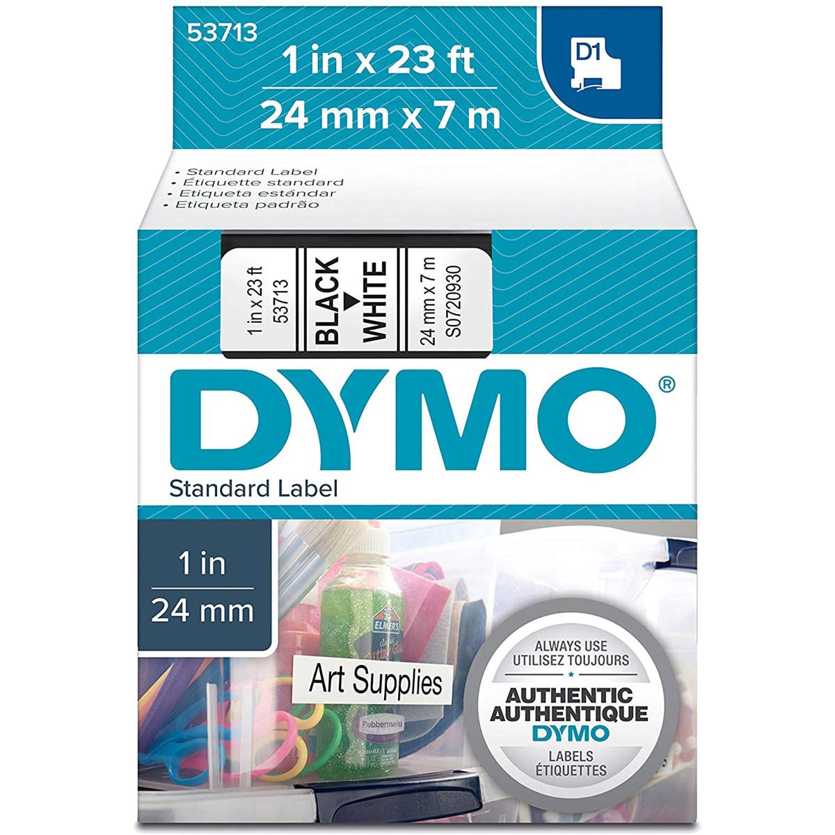 

Dymo 53713 D1 1 inch 23 Feet Black Print on White Tape