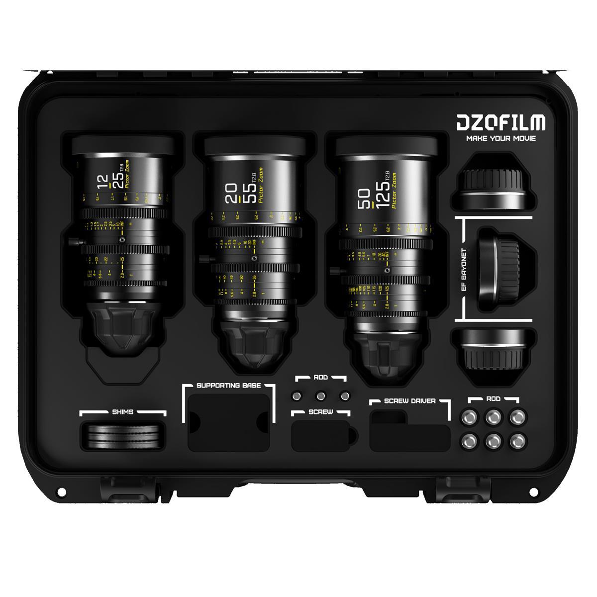 

DZOFILM Pictor Zoom 12-25/20-55/50-125mm T2.8 Cine 3-Lens Kit for PL & EF, Black