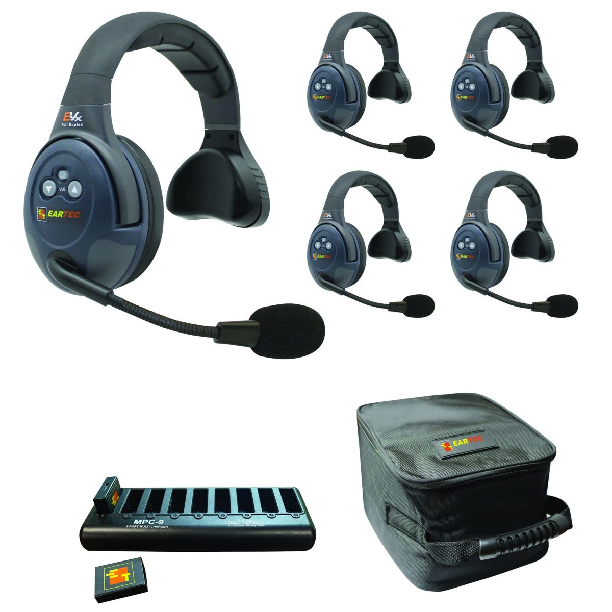 

Eartec EVADE EVX5S Full Duplex Wireless Intercom System w/5x Single-Ear Headsets