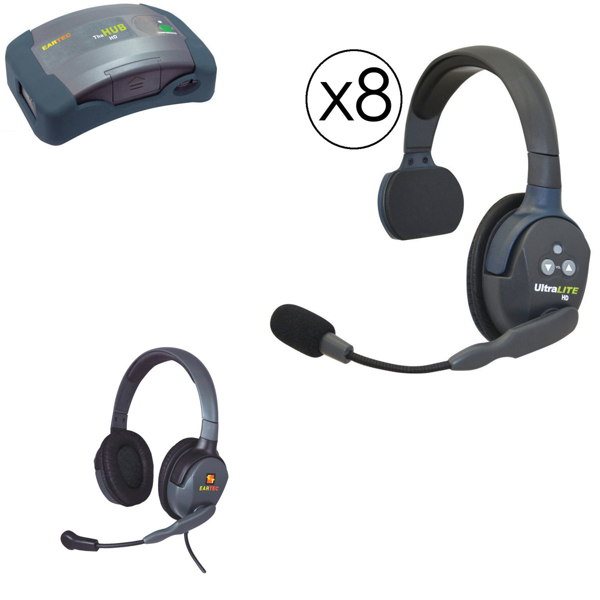

Eartec HUB9SMXD HUB 9 Person System,8x UltraLITE Single-Ear & Max4G Dual Headset