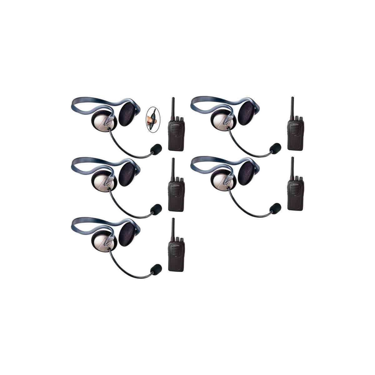 Image of Eartec SC-1000 5-User Two-Way Radio System with 5x Monarch Inline PTT Headsets