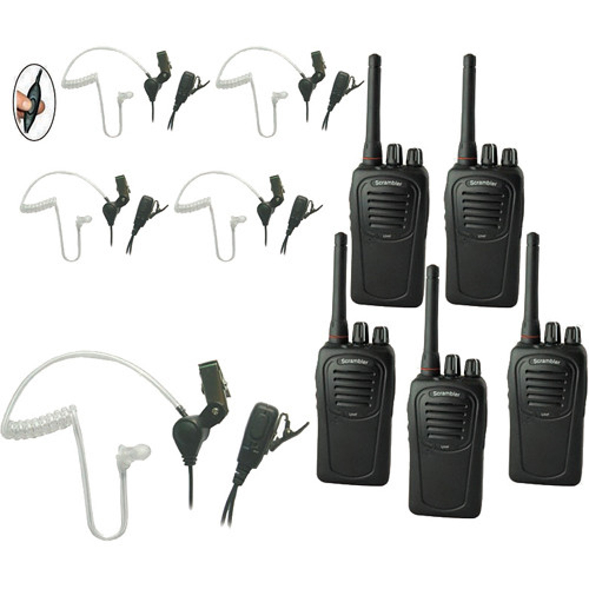 Image of Eartec SC-1000 5-User Two-Way Radio System with 5x SST PTT Lapel Mic Headsets