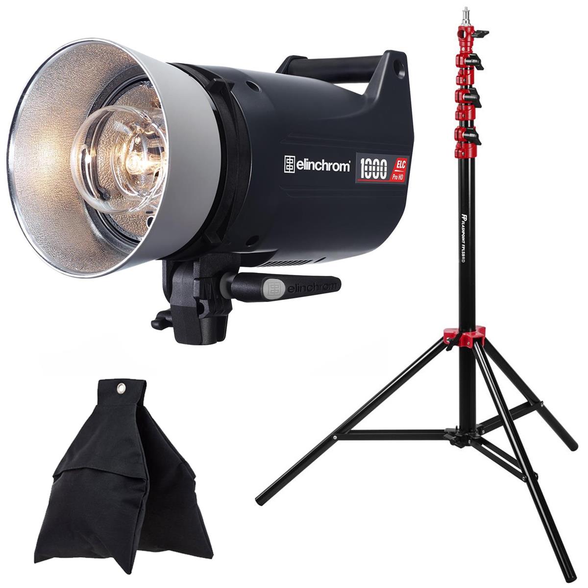 Image of Elinchrom ELC Pro HD 1000 1000W/s Compact Flash Head with 9.5' Stand &amp; Sand Bag