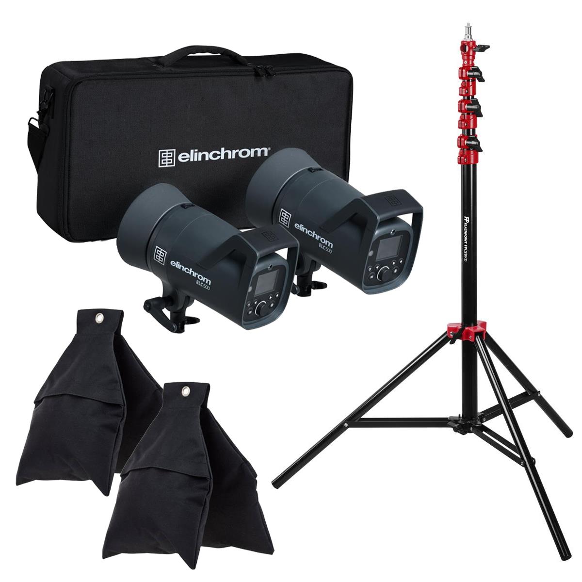 Image of Elinchrom ELC 500/500 Studio Monolight Dual Kit with 9.5' Stand and 2x Sand Bag