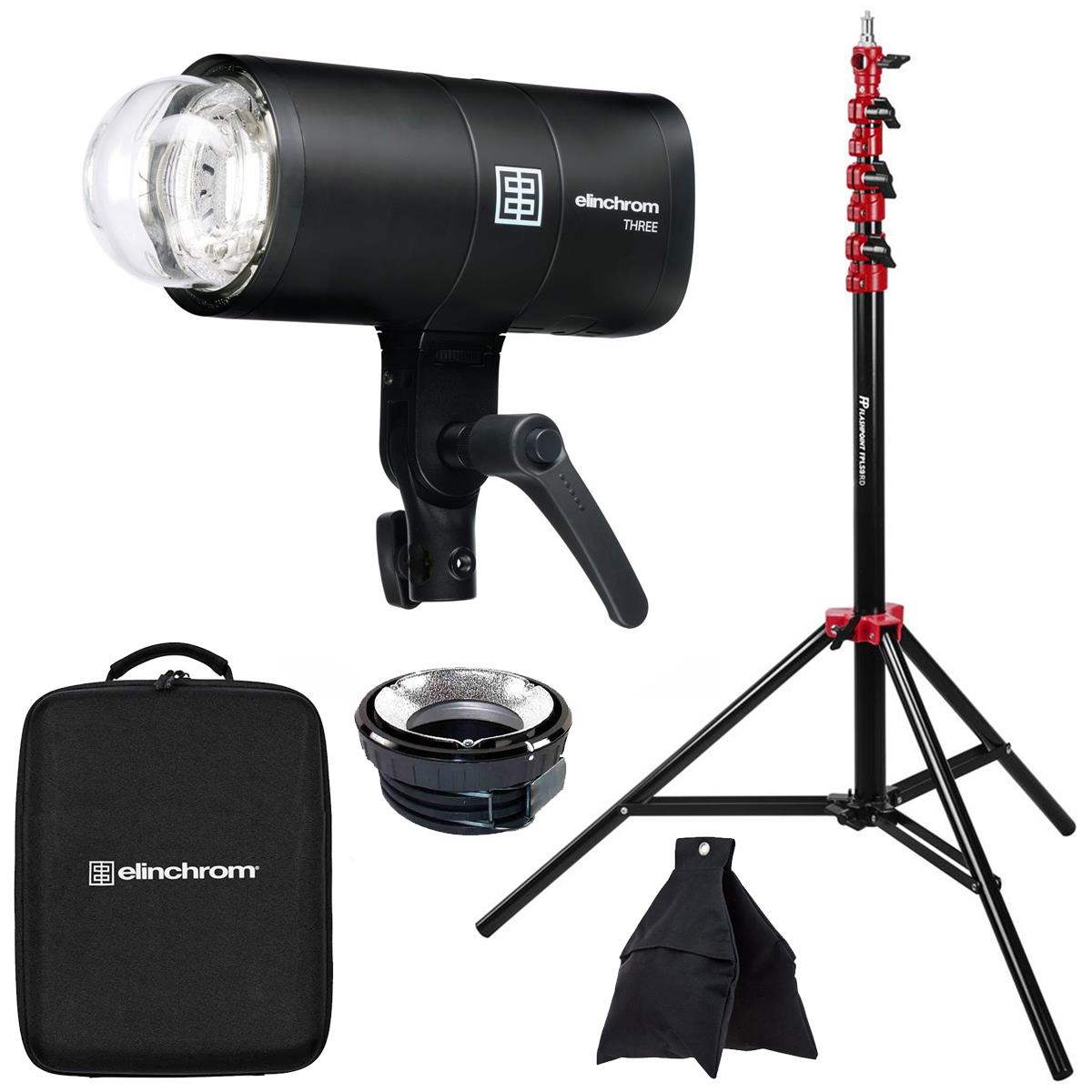 Image of Elinchrom THREE 261Ws Off-Camera Flash Kit with 9.5' Stand and Weight Sand Bag