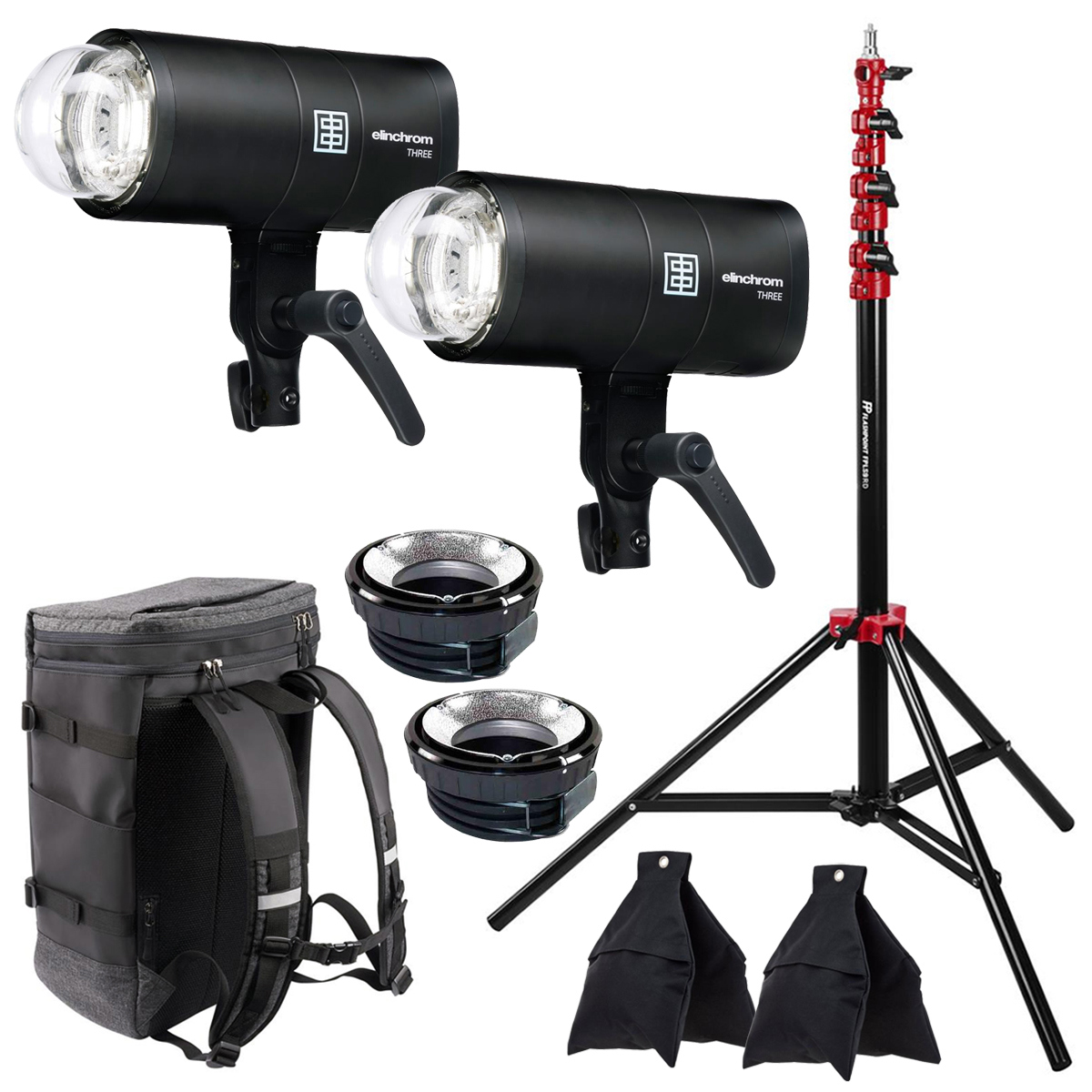 

Elinchrom THREE 261Ws Off-Camera Dual Flash Kit with 9.5' Stand and 2x Sand Bag