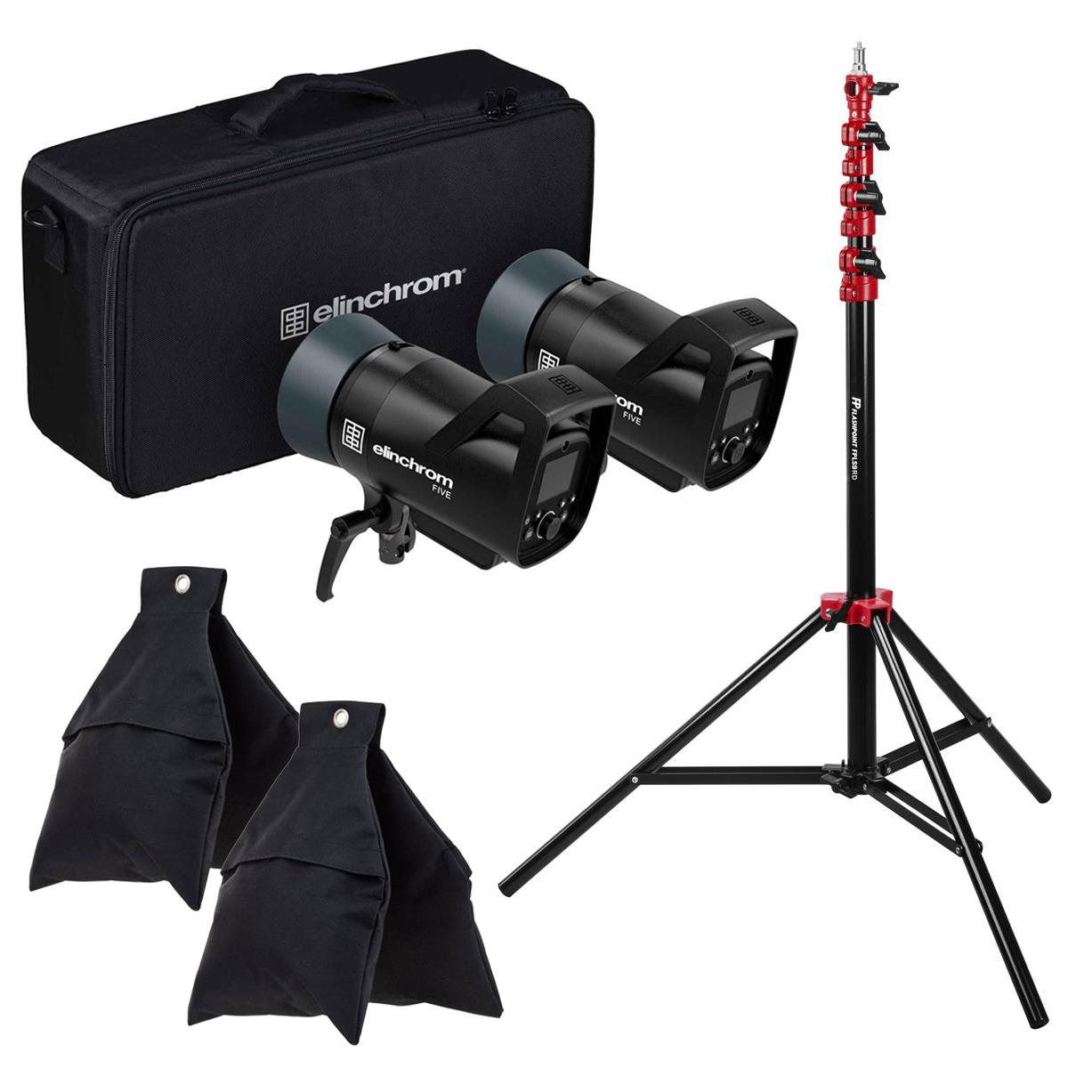 Image of Elinchrom FIVE 522Ws Monolight Dual Kit with 9.5' Stand and 2x Weight Sand Bag